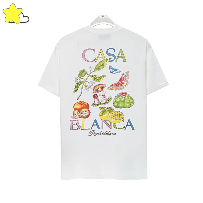 

23SS Summer Casual Oversized CASABLANCA T Shirt For Men Women Fruit Mushroom Butterfly Digital Printing Tee Cotton T-Shirts