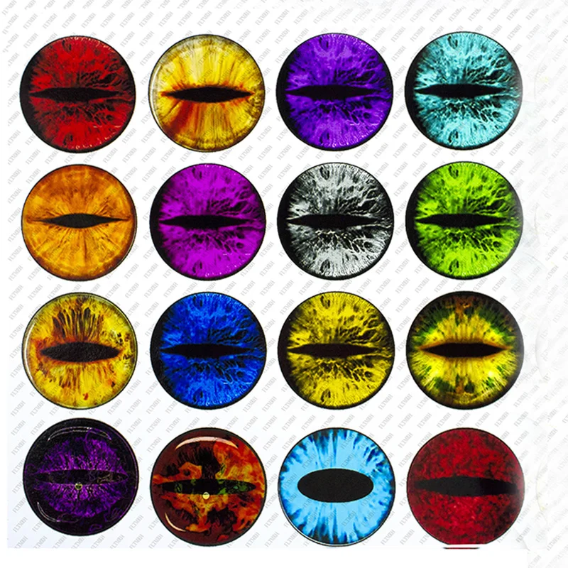 

6mm 14mm 16mm 18mm 30mm Random Mixed Dragon Cat Eyes Pattern Round Glass Cabochon Flatback Photo DIY Making Accessory Paired