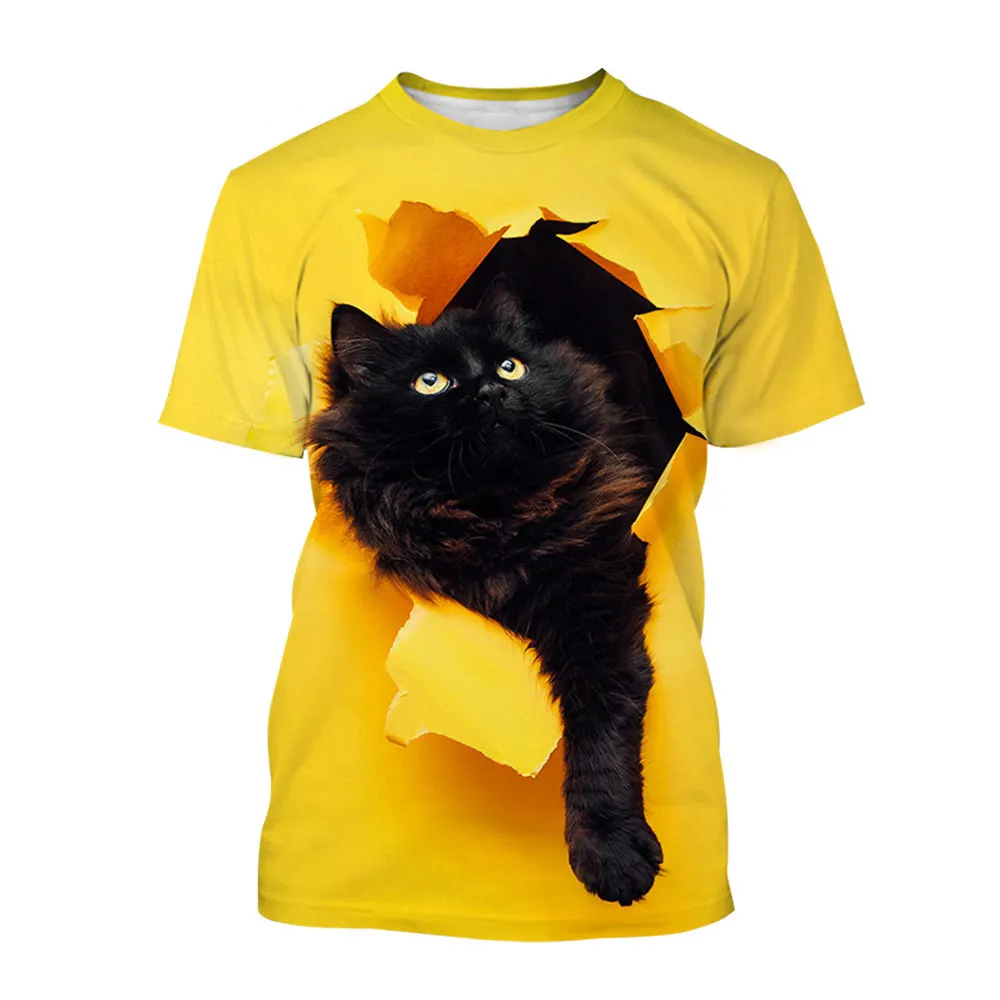 

New 3D Funny Animal Cat graphic t shirts Summer Fashion Cute Hip Hop Casual Printing Tees Men Round Neck Large Short Sleeve Tops