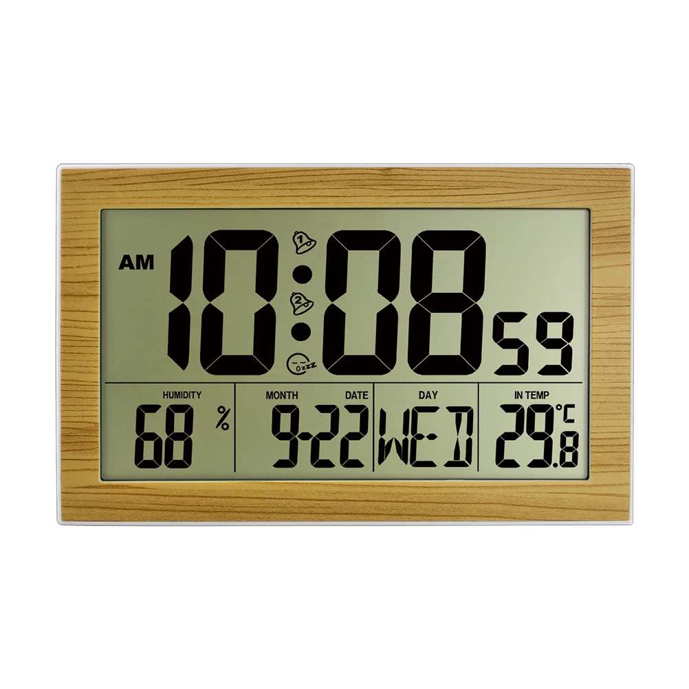 

Clock Alarm Digital Electronic Wall Clocks Bedside Desk Led Bedroom Tablewooden Calendar Desktop Mounted Home Light Operated