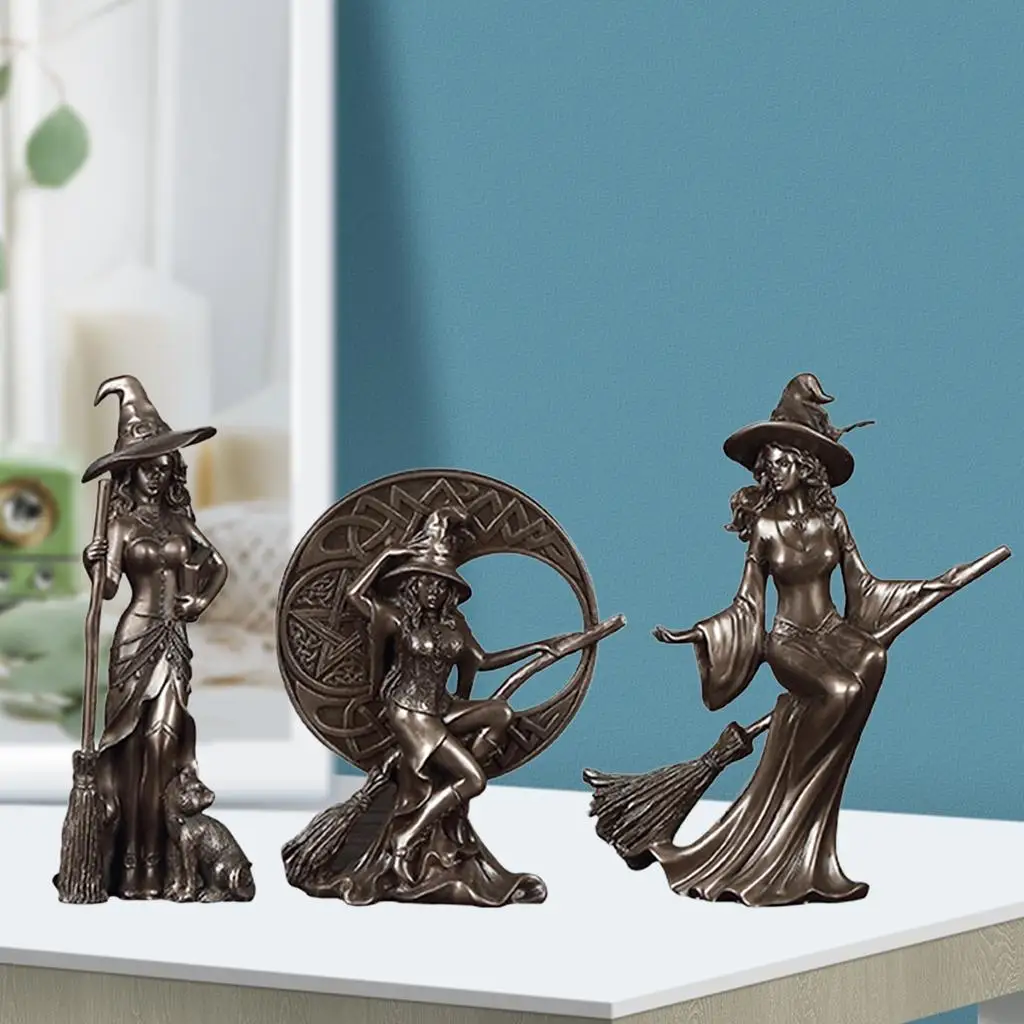

3x Witch Figurines Wizard Sculpture Figurines Office Bookshelf Shelf Statue Housewarming