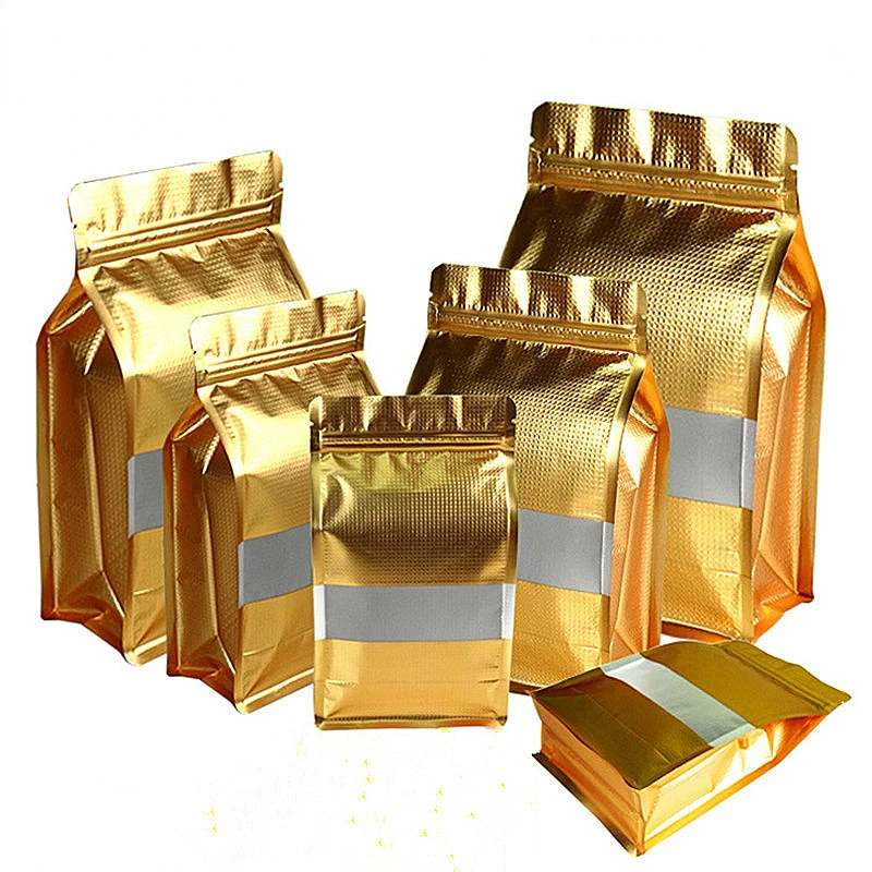 

50pcs Embossed Gold Aluminum Foil Window Bag Doypack Snack Tea Nuts Coffee Beans Sugar Biscuit X-mas Gift Packaging Pouches