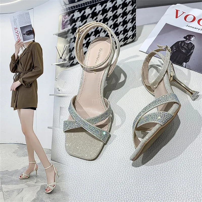 

High heel sandals fairy style 2021 new high stiletto summer Roman word buckle cross strap female fashion sandals shoes for women