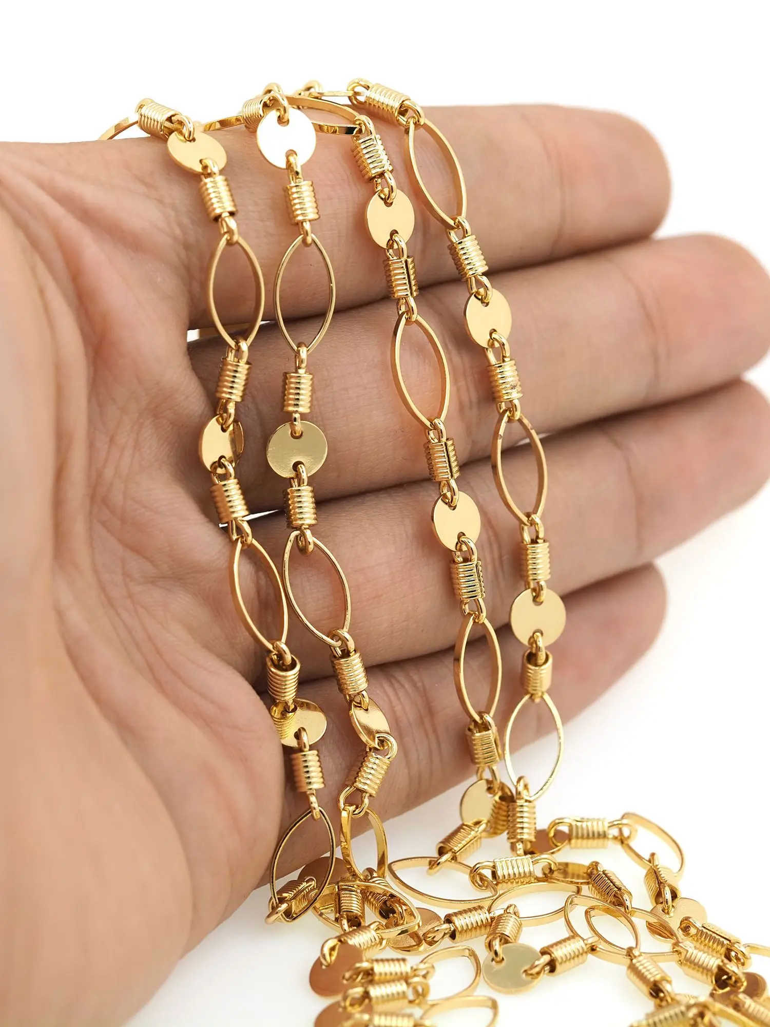 Золотая заполненная Скрепка-цепочка Плоская овальная кабельная цепочка для