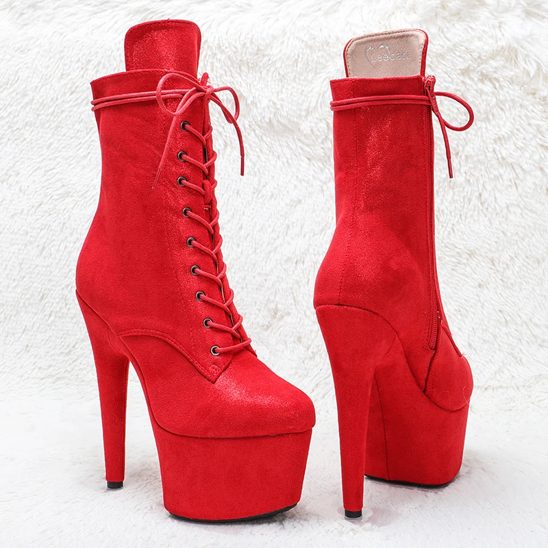 Leecabe RED Suede Upper 17CM/7inches Pole dancing shoes High Heel platform Pole Dance boot