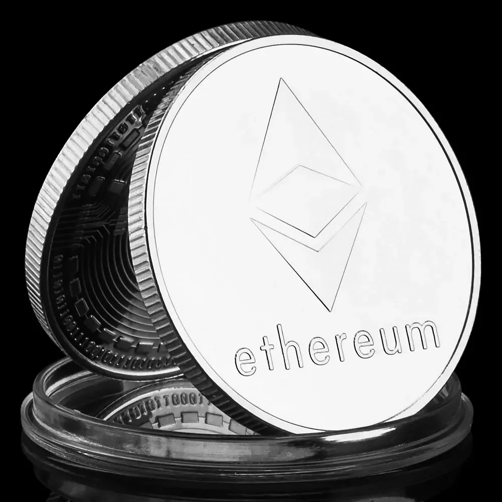 Посеребренная ETH узорная Эфиум Биткойн с тиснением Стерео Цифровая валютная