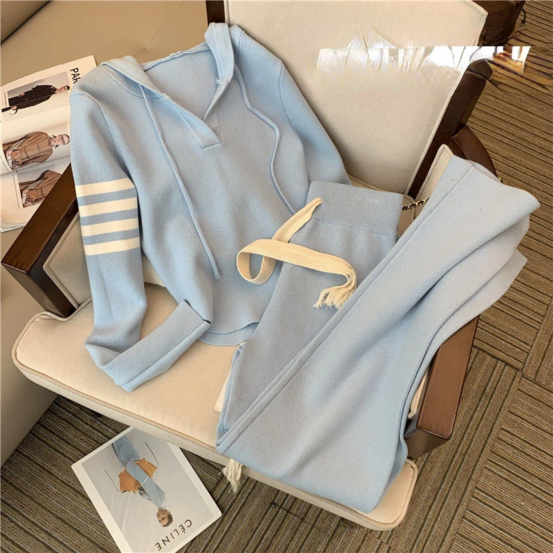 

New Fashion Women Sweater Two Piece Sets Female Knitting Pullovers Top and High Elastic Waist Harem Pants Tracksuits Suit G33