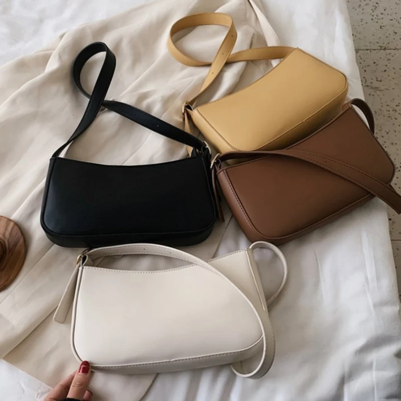 

Women's Cute Solid Color Small PU Leather Shoulder Bags For Women 2021 Hit Simple Handbags And Purses Female Travel Totes