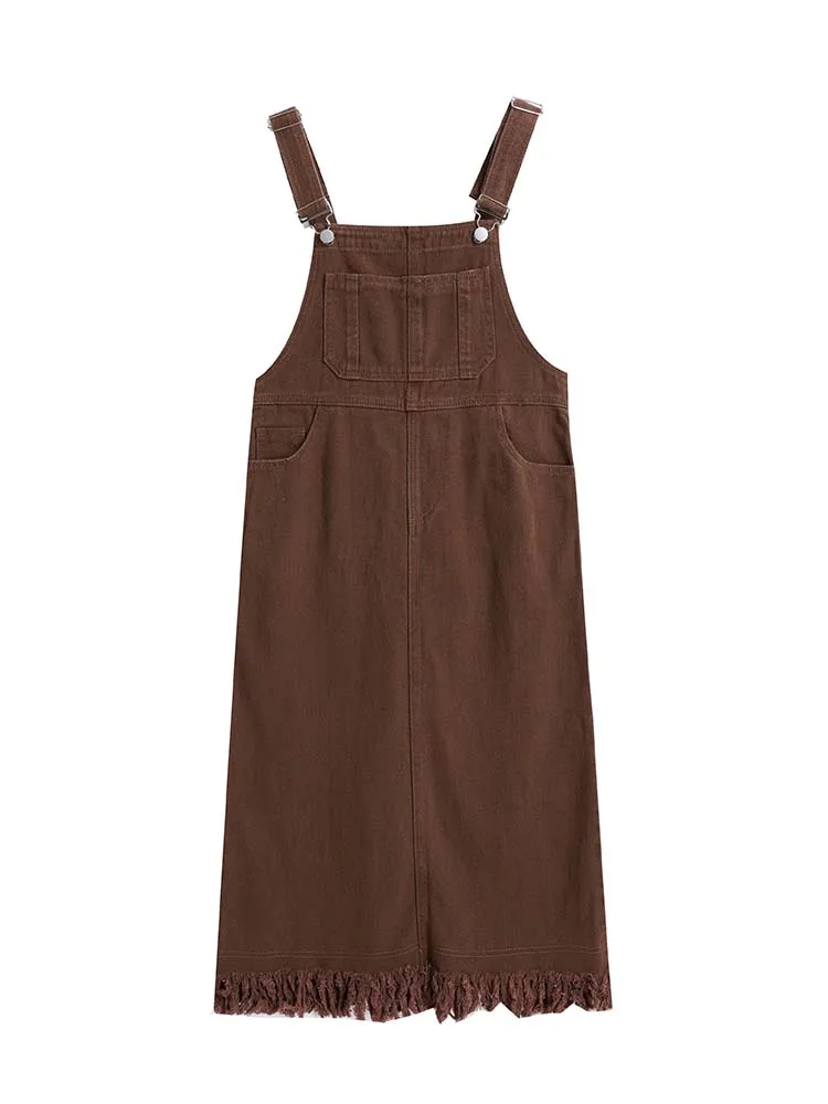 Кофейные джинсовые платья на бретельках женское весенне-летнее свободное прямое