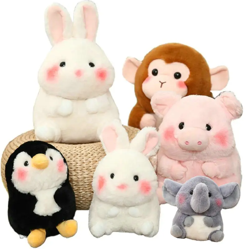 

18-40cm Ball Shape Animals Stuffed Cartoon Bunny Pink Pig monkey Elephant Penguin Hug Cuddly Plushies Toys Plush Soft Doll