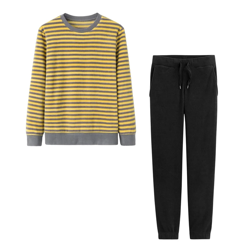 Autumn and Winter Polar Fleece Home Wear Set Men's Fleece-lined Thickened Living Clothes Double-sided Plush Pullover P...