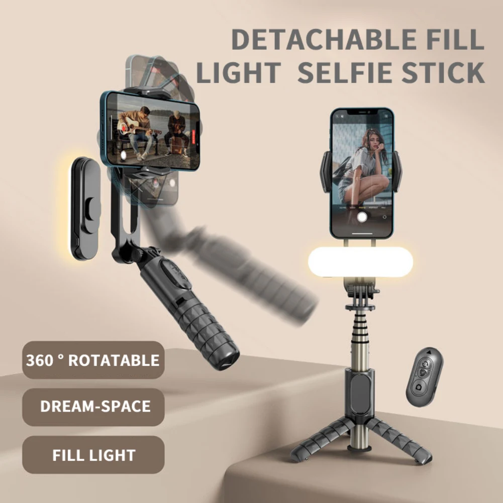 

Mini Selfie Tripod Detachable Anti-shake Handheld Stabilizer With Fill Light Durable Wireless Selfie Stick Portable Gimbal