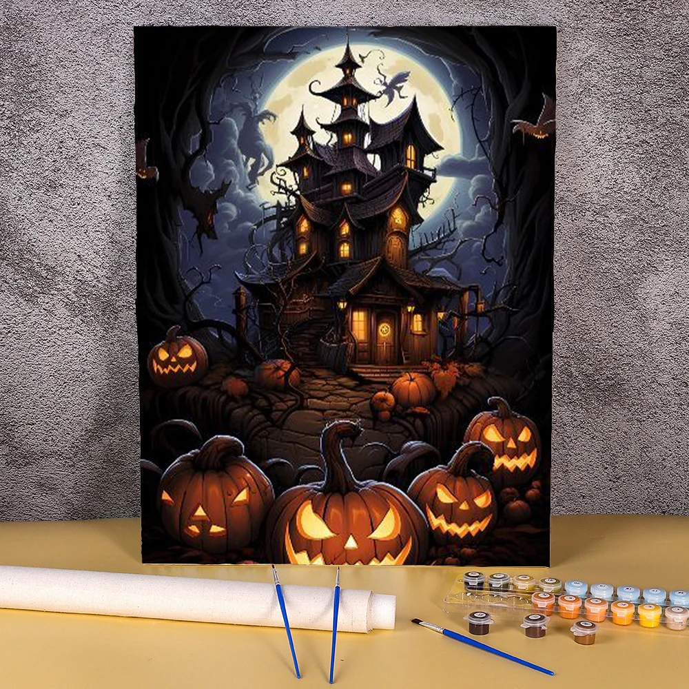 Раскраска по номерам на Хэллоуин рисунок тыквы холсте ручная роспись подарок