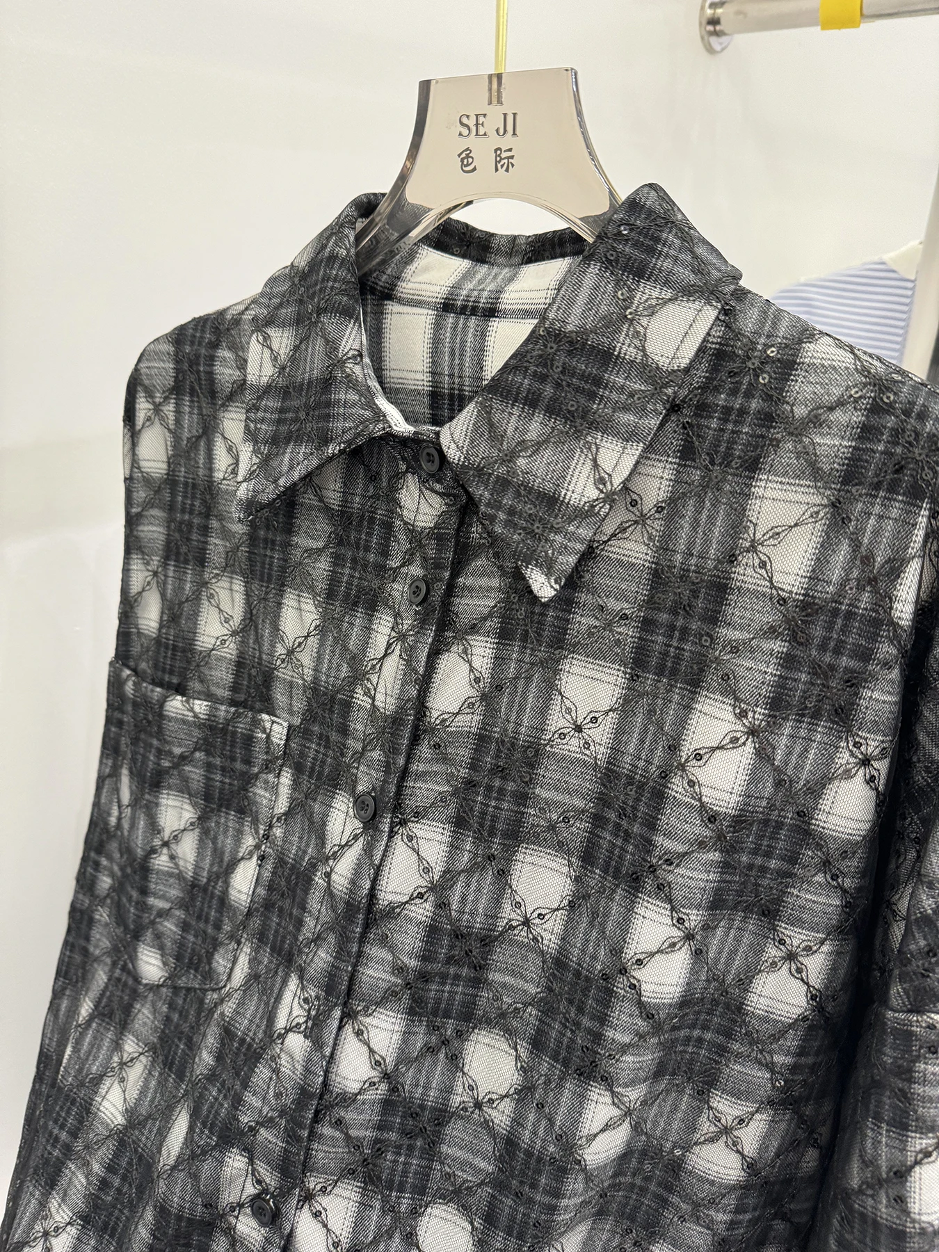 Французские рубашки в клетку с длинными рукавами стиле ретро блестками женские