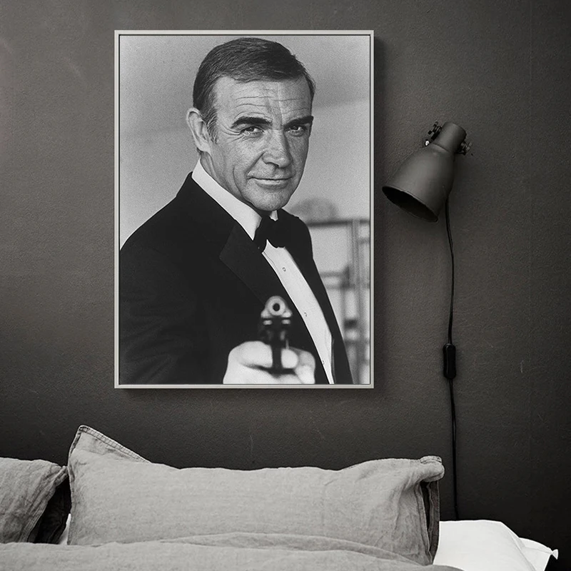 Черно-белый постер из фильма Джеймс Бонд 007 Классическая Ретро Картина на холсте