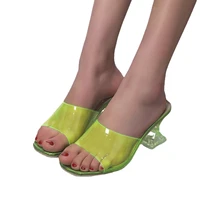 fashion sexy pvc transparent high heeled women slippers summer sandals female square toe outer wear plus size 42 slides ladies