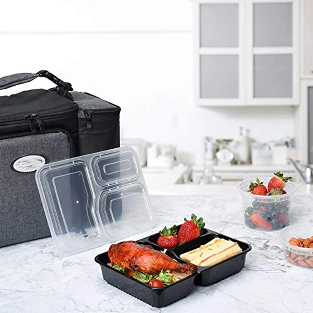 

15PCS Disposable Bento Box 3-Compartment Meal Prep Container Microwave Safe Food Storage Containers with Lid (Black)
