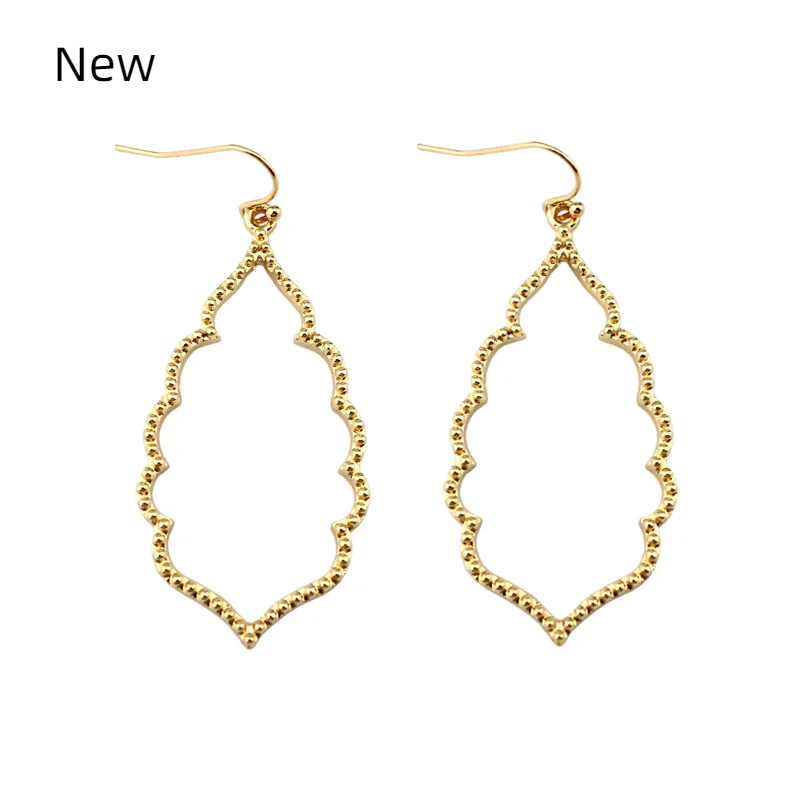 

LET IT BE Wholesale Brand KS Gold Filigree Teardrop Hexagon Earrings for Women Fashion Oval Hook Earrings Jewelry 2017