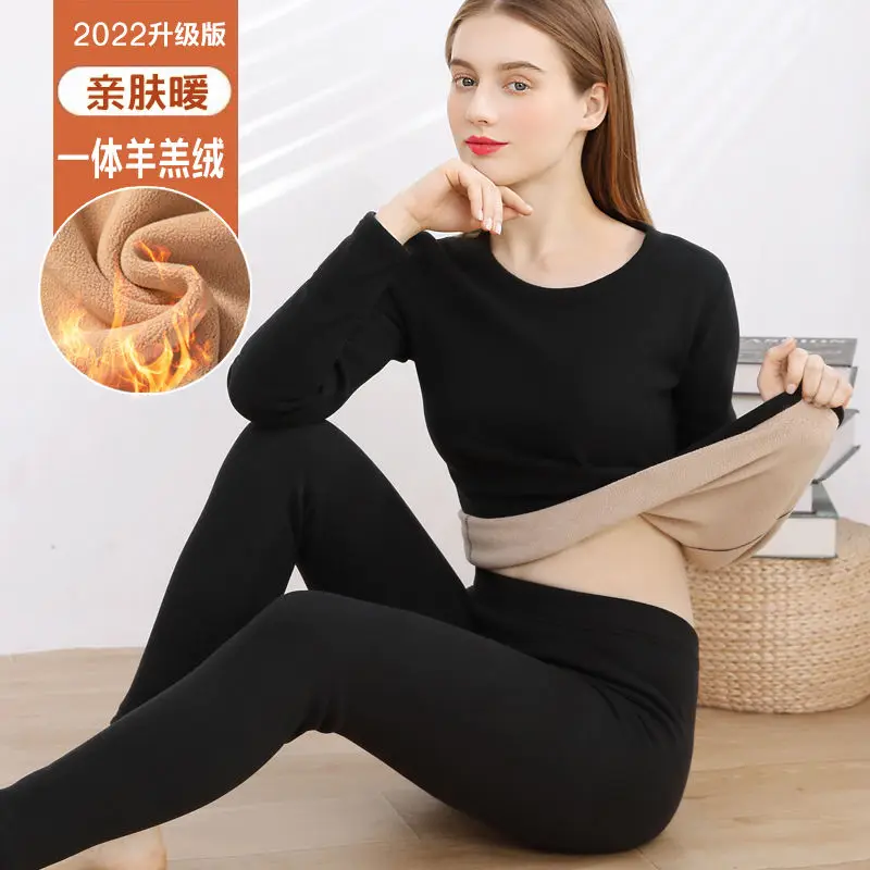 

Thermal Underwear For Women Winter Warm thicken lamb fleece high elastic Long Johns bottoming Two Piece Sets Thermos Clothing