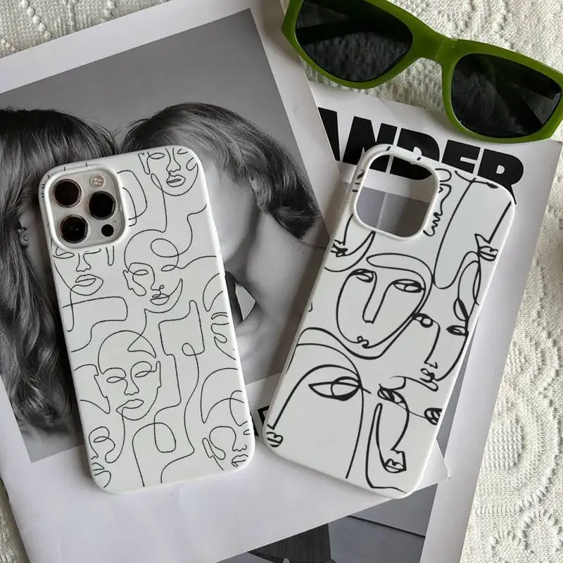 

Abstract Geometric Art Line Face Phone Case for IPhone 13 12 11 Pro Max 7 8 Plus X XS Max XR Cover Matte White Shockproof Coque