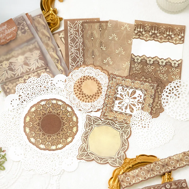 

40pcs/pack Retro Lace Material Paper Round Deco Scrapbooking DIY Journal Gifts Craft Making Vintage School Office Supplies