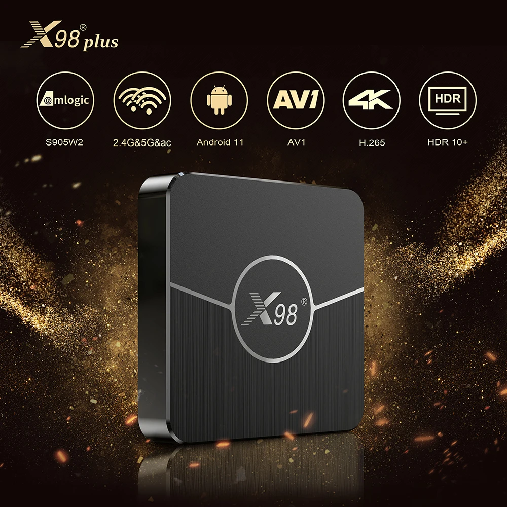 X98 Plus Android 11 ТВ-приставка Amlogic S905W2 4G 64 ГБ H.265 AV1 Телеприставка 5G Dual Wi-Fi 802.11 AC HDR 10+ 4K 3D