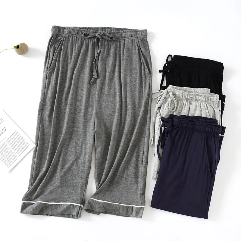 Plus Size Summer Men's Modal Sleeping Pants Elastic Loose Sleep Trousers Mens Drawstring Sleep Bottoms Sleepwear Pyjama Homewear
