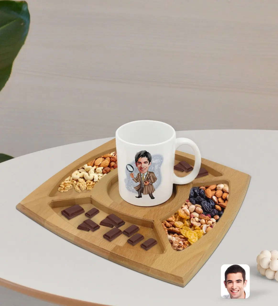 

Персонализированная белая кружка в виде инспектора карикатюриля с 4 отделениями из натуральной массива дерева