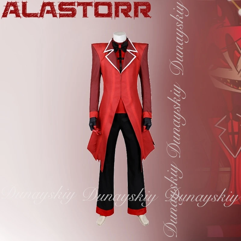 Фото Hazzzzzbin Hotel Alastor Косплей Lord of Sinners Красное пальто Красный короткий парик Хэллоуин Полный комплект №3