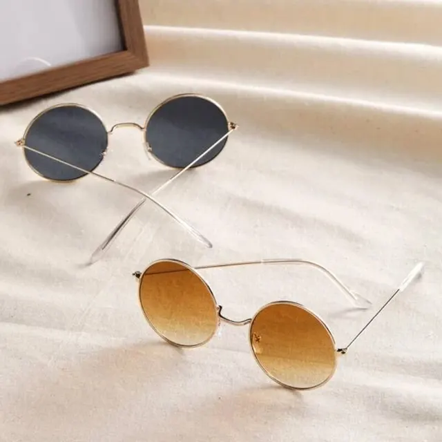 2 Pairs Per Set Small Round Sunglasses Women Cute Skinny Metal Eyewear Retro Vintage Narrow Cateye Sunglasses Set 2