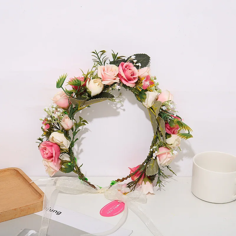 

Повязка на голову женская с короной и цветами, праздничная лента с зелеными листьями, Свадебный аксессуар для волос с цветами