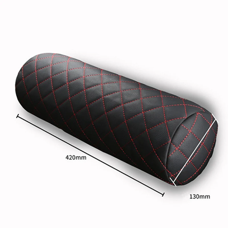Luxury Car Seat Neck Pillow Headrest Leather Memory Foam Breathable Cervical Cylindrical Pillow Office Chair Headrest Protector images - 6