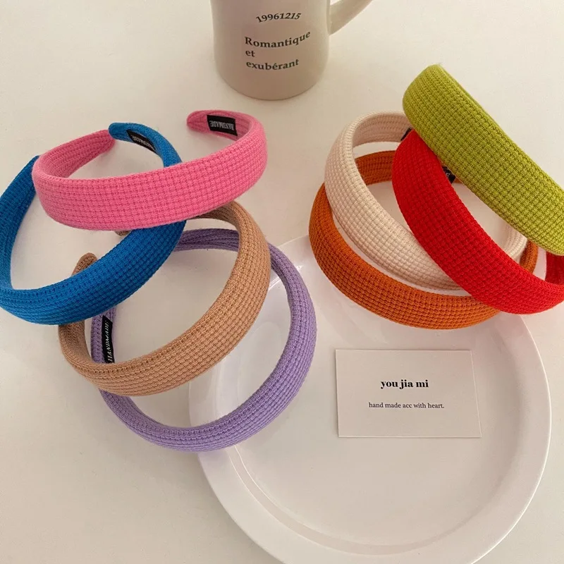 

Candy-colored Waffle Headband Girlish Temperament Wide-brimmed Sponge Headband to Increase the Top of the Skull Hairpin