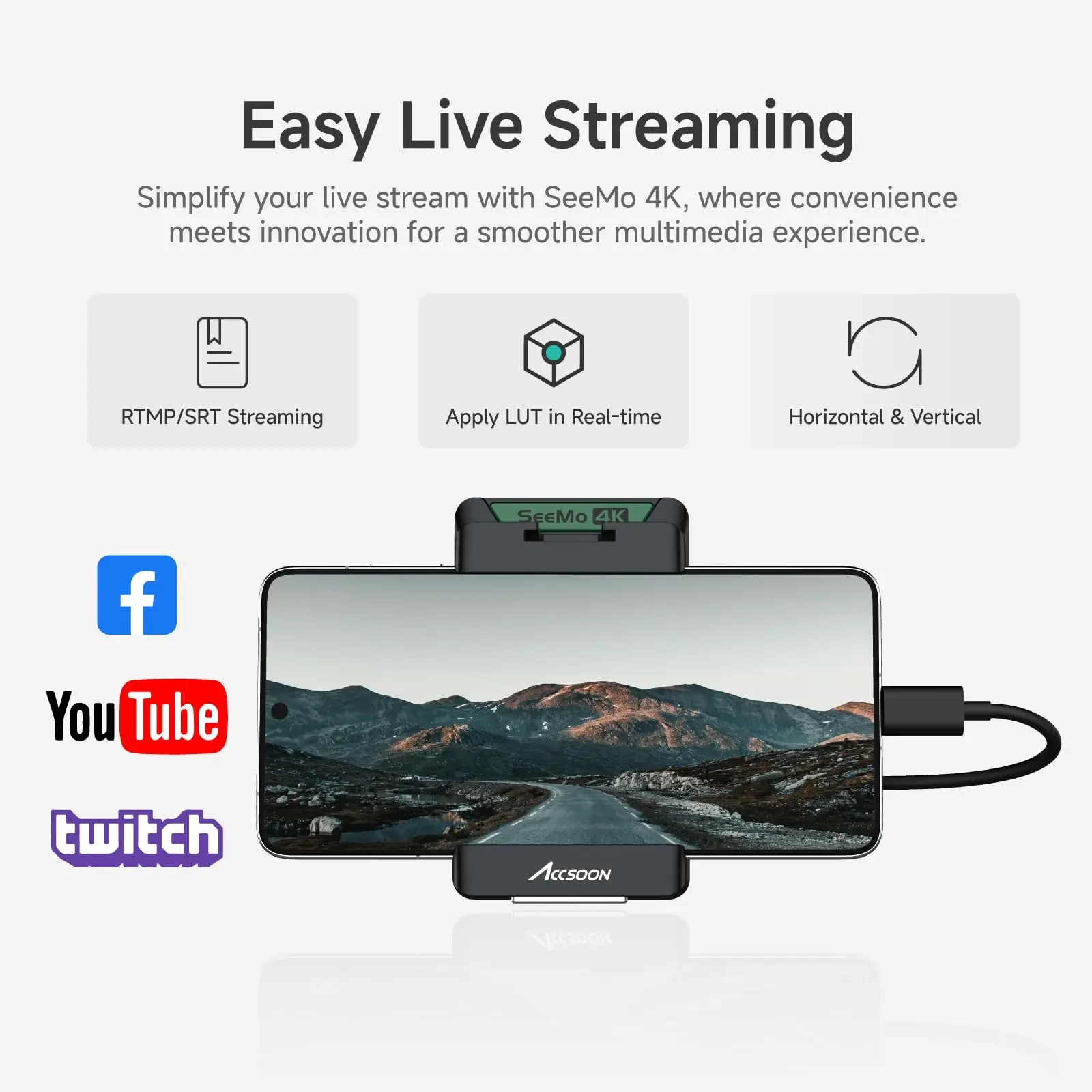 Фото НОВЫЙ Accsoon SeeMo 4K для Android HDMI адаптер 4K 1080p 60 кадров в секунду система передачи видео для монитора Switch/DSLR прямой трансляции №4