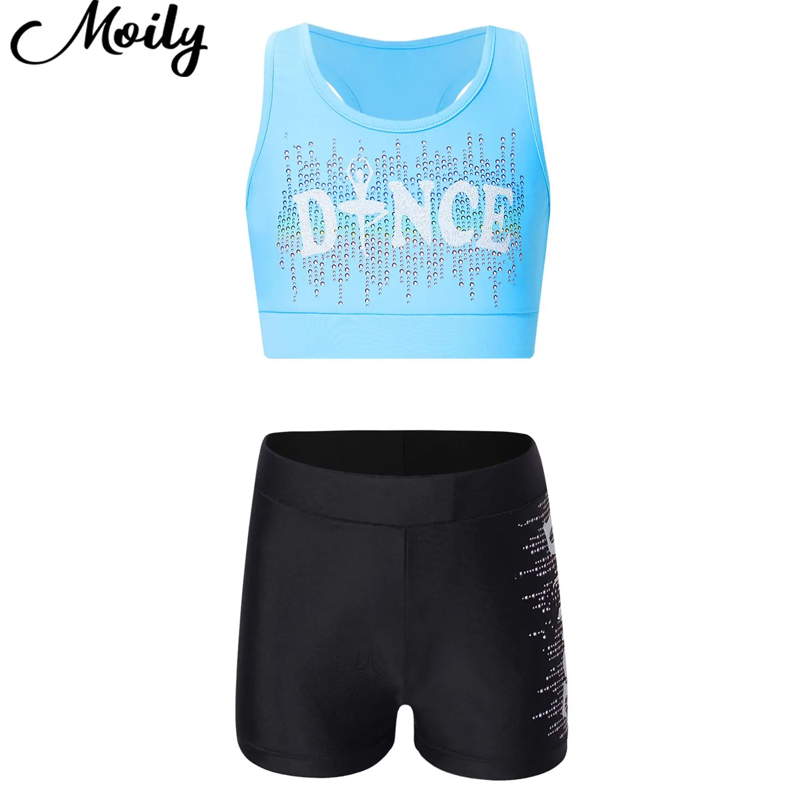 

Girls Two Pieces Ballet Dance Outfits Modern Dance Costumes Sleeveless Vest Top+Shorts for Kids Gymnastics Dancewear Sportswear