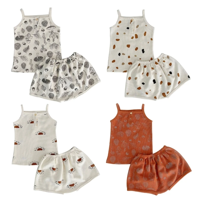 

Женский летний костюм, костюм из двух предметов, домашняя одежда с принтом для малышей, топ и шорты, боди с цветочным принтом для девочек