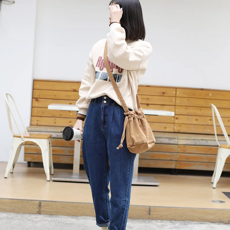 

Casual Canvas Drawstring Crossbody Shoulder Bags For Women Fashion Bucket Bag All-match Messenger Bag Lady Quality Handbag