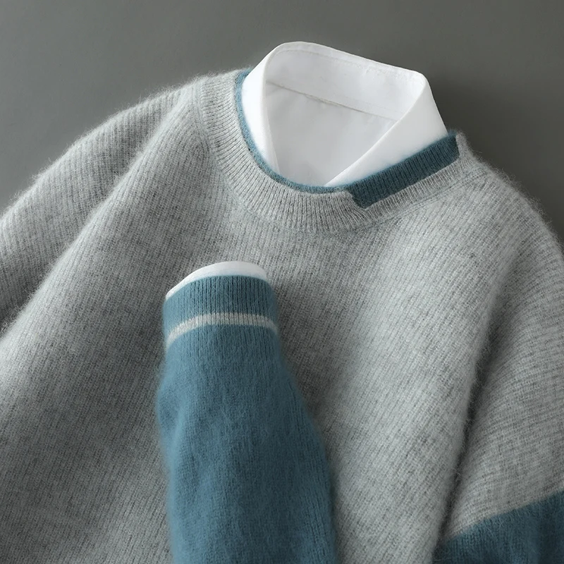 Новый пуловер свитер из 100% норки кашемира мужской вязаный с круглым вырезом