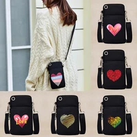 pouch sports music universal mobile phone bag crossbody bags for girls fashion shoulder bag love pattern for samsungiphonelg