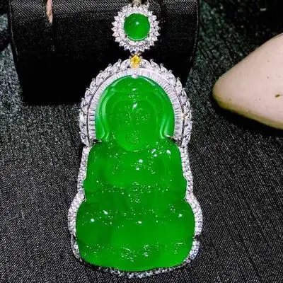 

Natural agate green jade pendant necklace guan yin Buddha jade necklaces with 925 sterling silver necklace jadeite jade jewelry