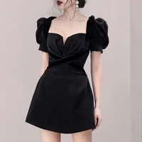 retro black dress v neck dress skirt small birthday party black cross dress black dress sexy bandage vestido elegante
