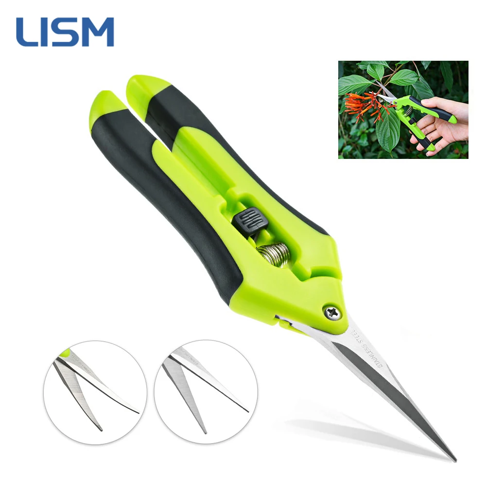 

Garden Pruning Shears Stainless Steel Plants Fruit Grape Picking Scissors Horticulture Leaf Trimmer Straight Elbow Pruning Tools