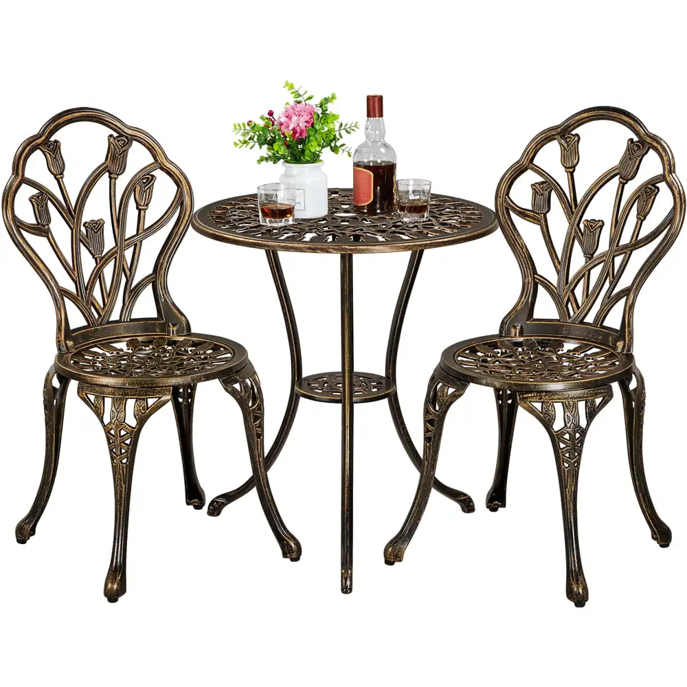 

Easyfashion 3 Piece Patio Bistro Table Set with Umbrella Hole, Bronze