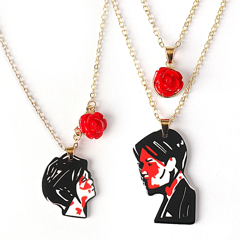 Necklace Lady My Chemical Romance Three Cheers Couple Mismatch Women's Rose Flower Necklace for Men Jewelry Accessories Gift