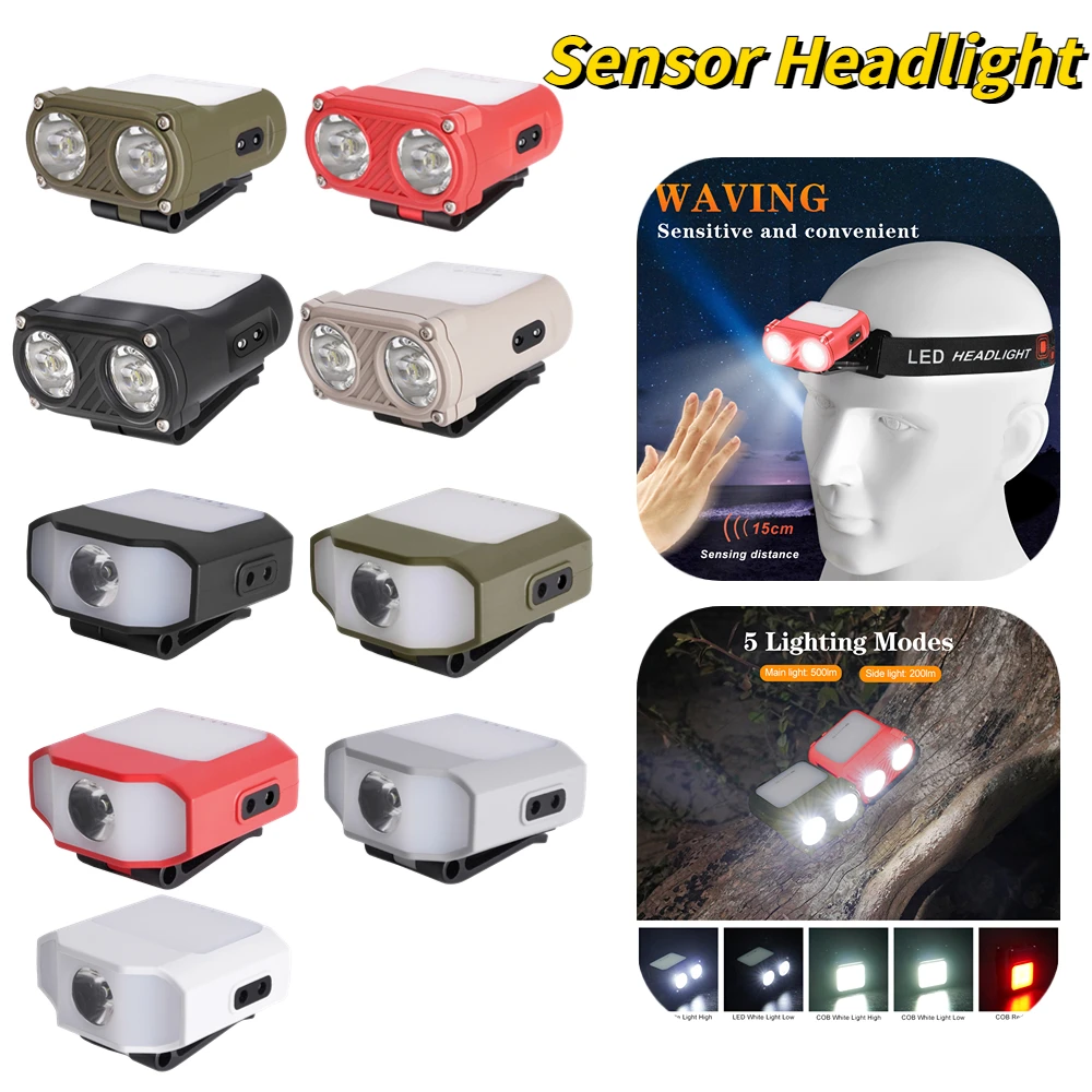 Купи LED Headlamp Sensor Induction Headlight Waterproof USB Rechargable Flashlight COB LED Head Lamp 5 Lighting Mode Work Light Torch за 333 рублей в магазине AliExpress