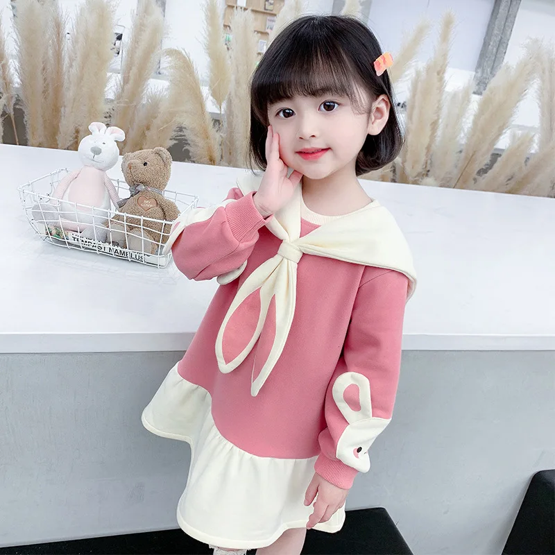 

Girls Back Bow Dress 2023 Spring and Autumn New Children's Rabbit Dress
