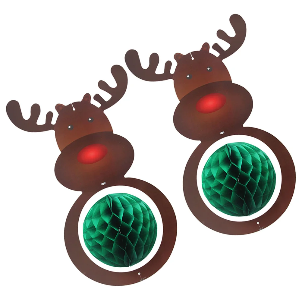 

2 Christmas Ornaments Paper Deer Honeycomb Design Hanging Decoration for Office Garden