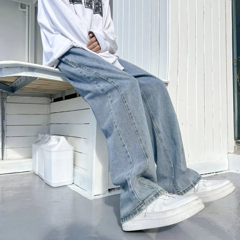 Ins Fashion Brand Design Sense of Niche Straight Pants Summer Thin High Street Versatile Jeans Men's Harbor Style Wide Leg Pants