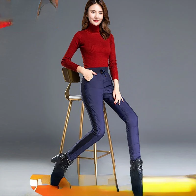 

Autumn Woman White Duck Down Snow Pants Female New High Waist Thick Casual Feet Harem Pants Ladies Warm Casual Padded Pants G502