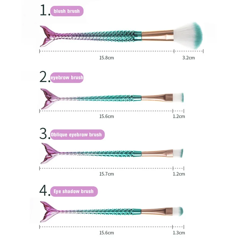 Кисти для макияжа русалки 4 шт./компл. мягкая пушистая блестящая кисть подводка